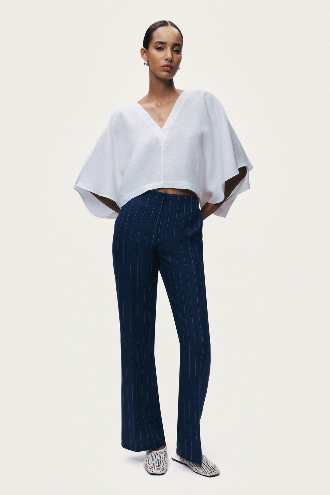 Belt Detail V-Neck Blouse