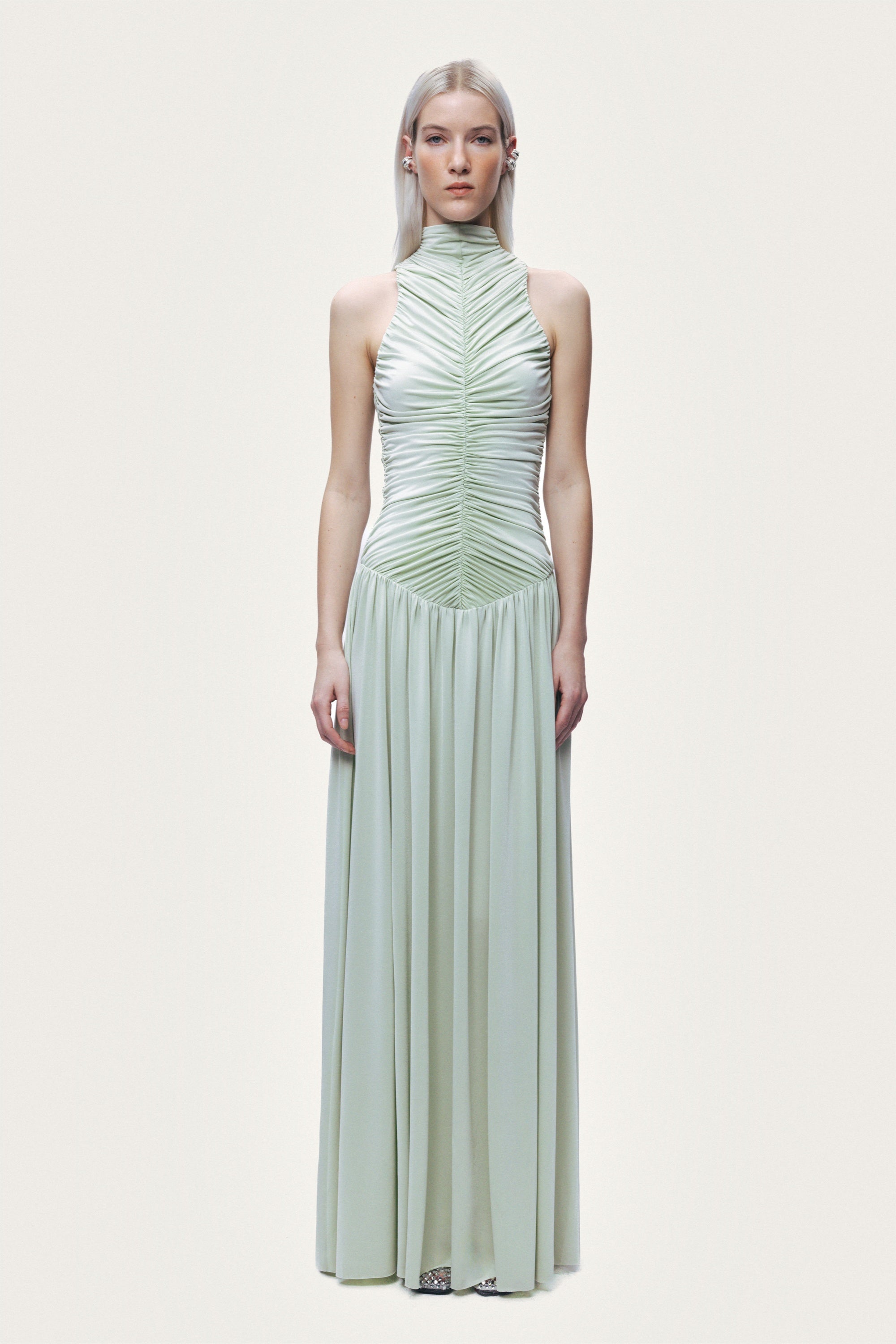 Draped High-Neck Maxi Dress