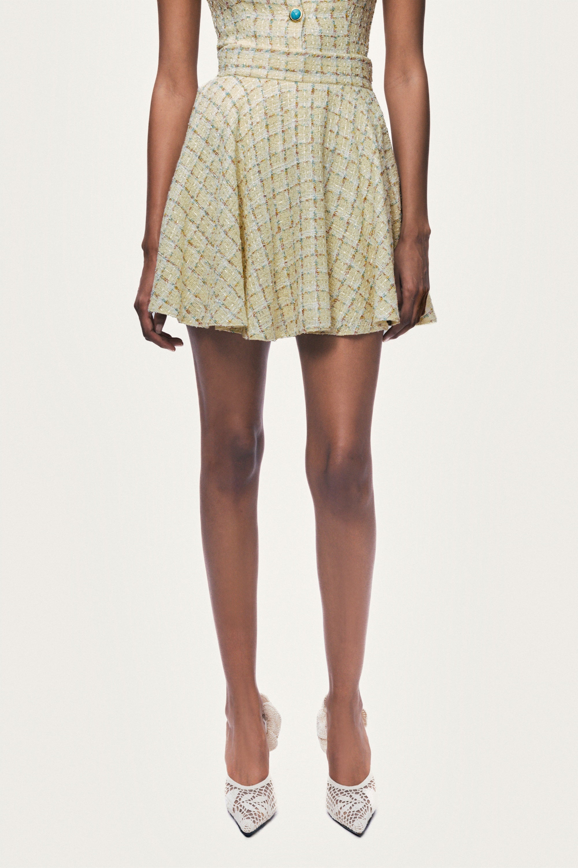 Pleated Frill Tweed Mini Skirt