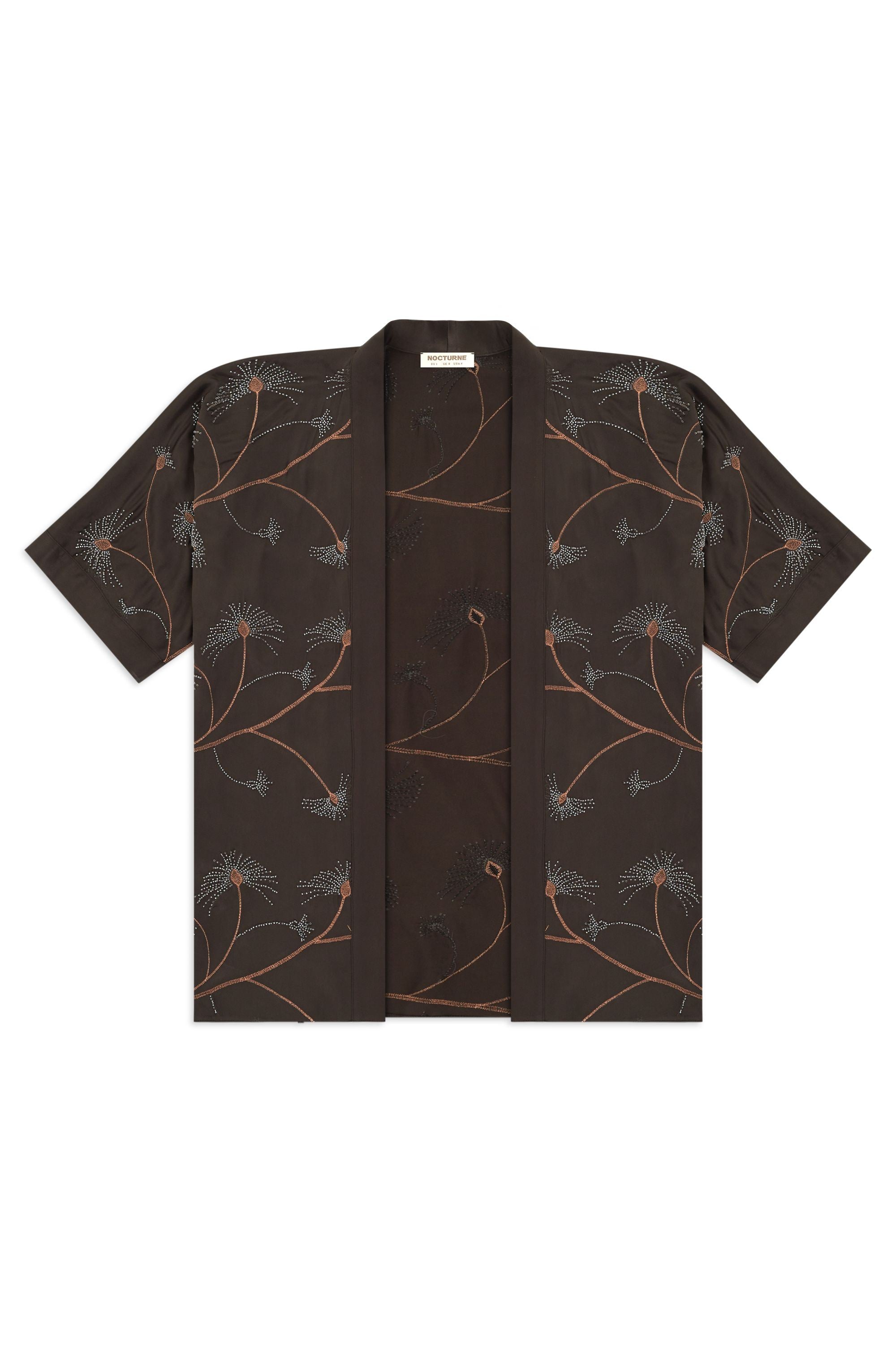 Coffee Beaded Embellished Kimono