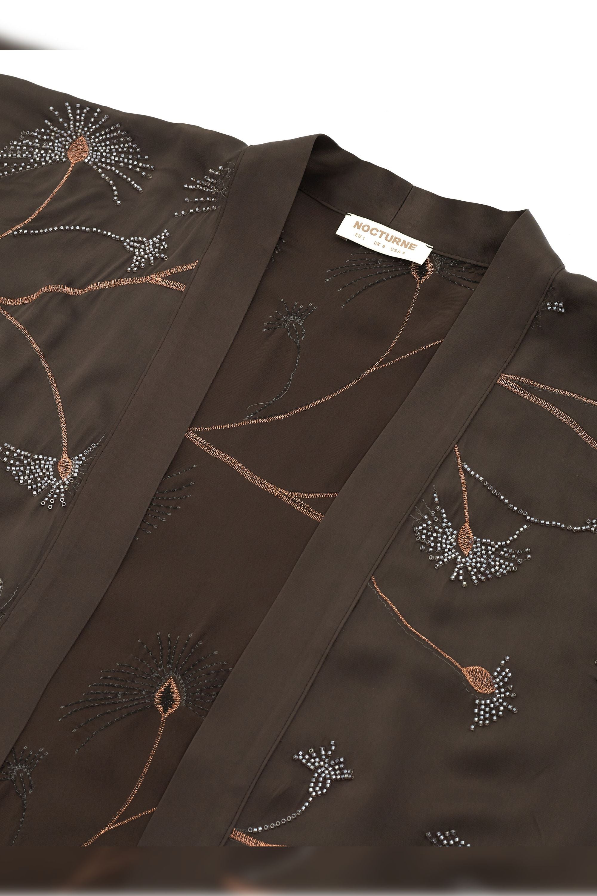 Coffee Beaded Embellished Kimono