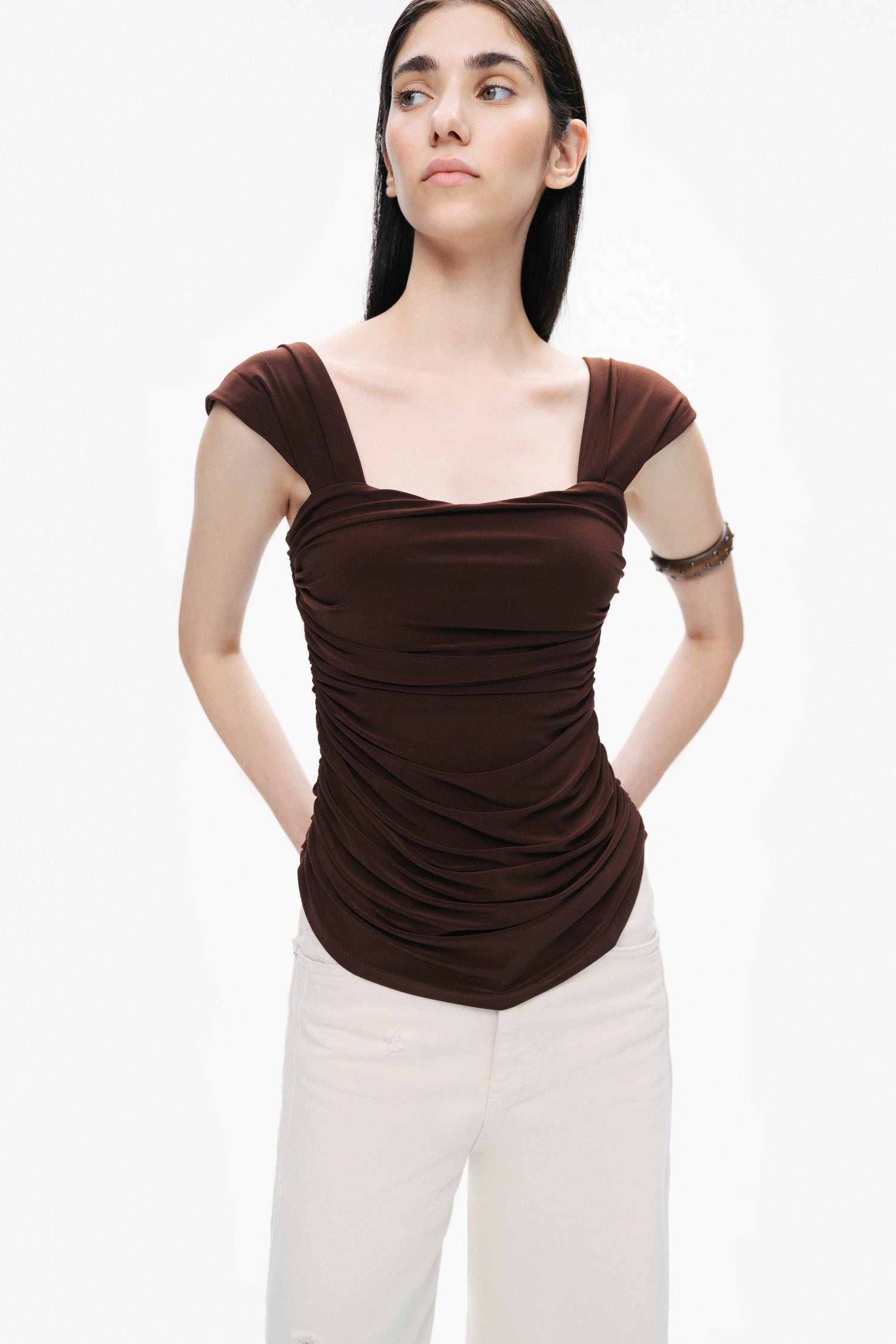 Thick Strap Draped Detail Blouse