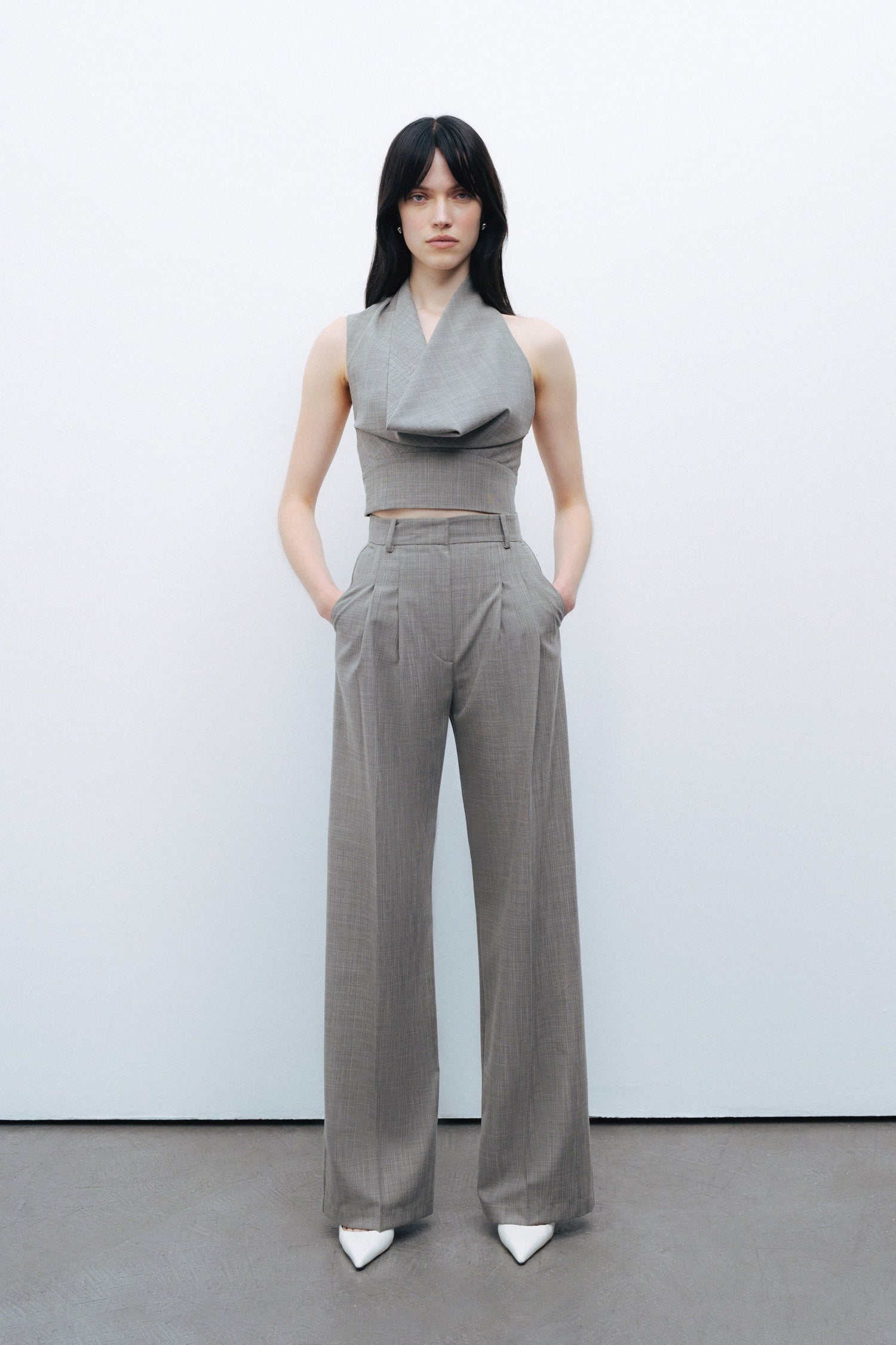 Double Pleated Fabric Trousers