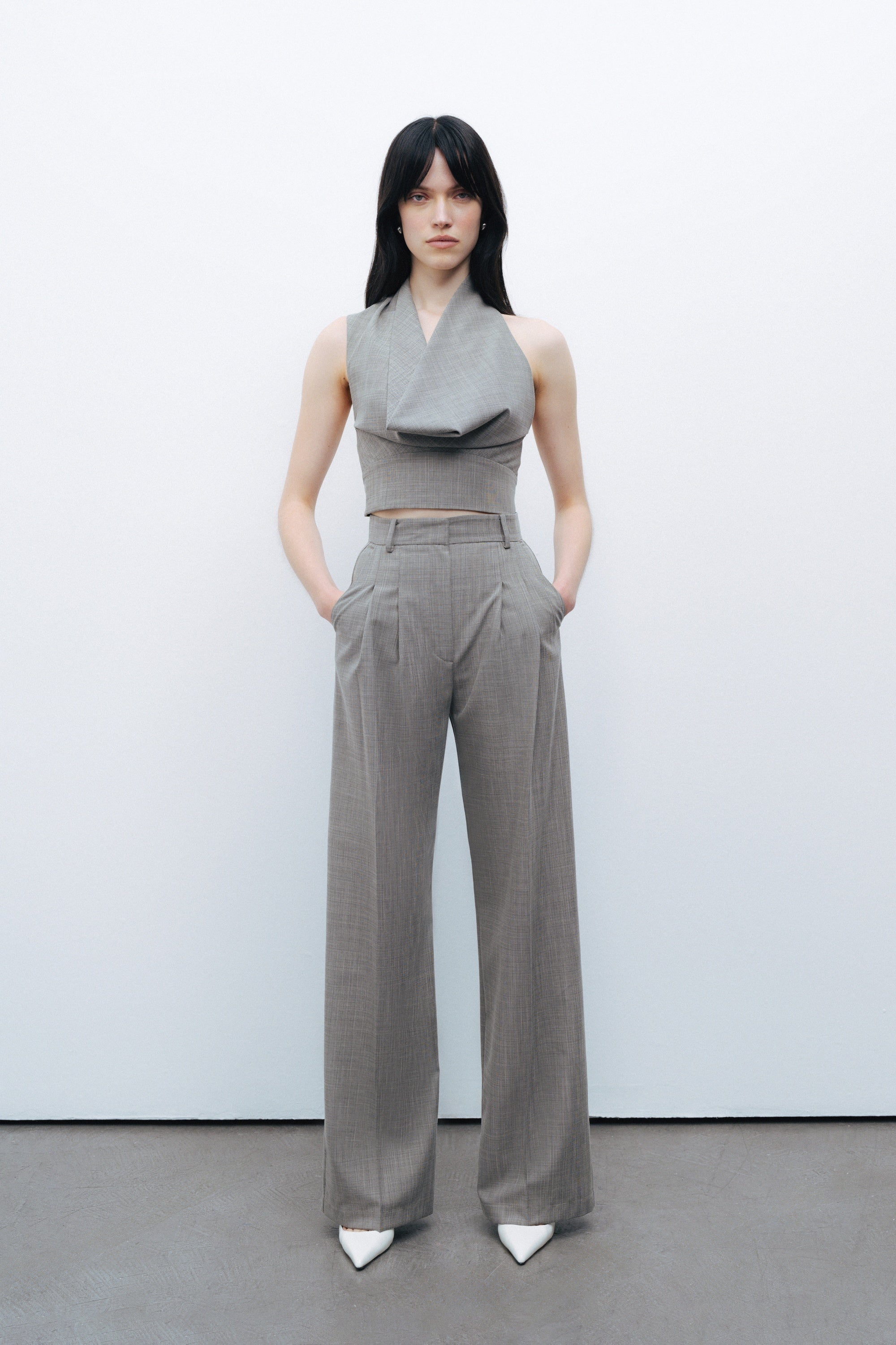 Double Pleated Fabric Trousers