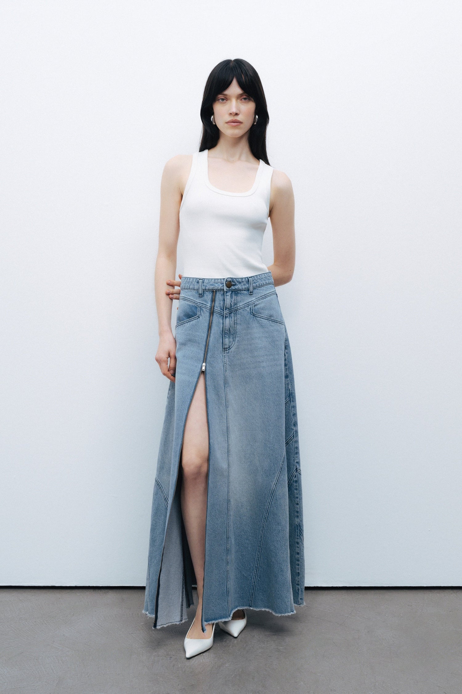 Slit Detailed Maxi Denim Skirt