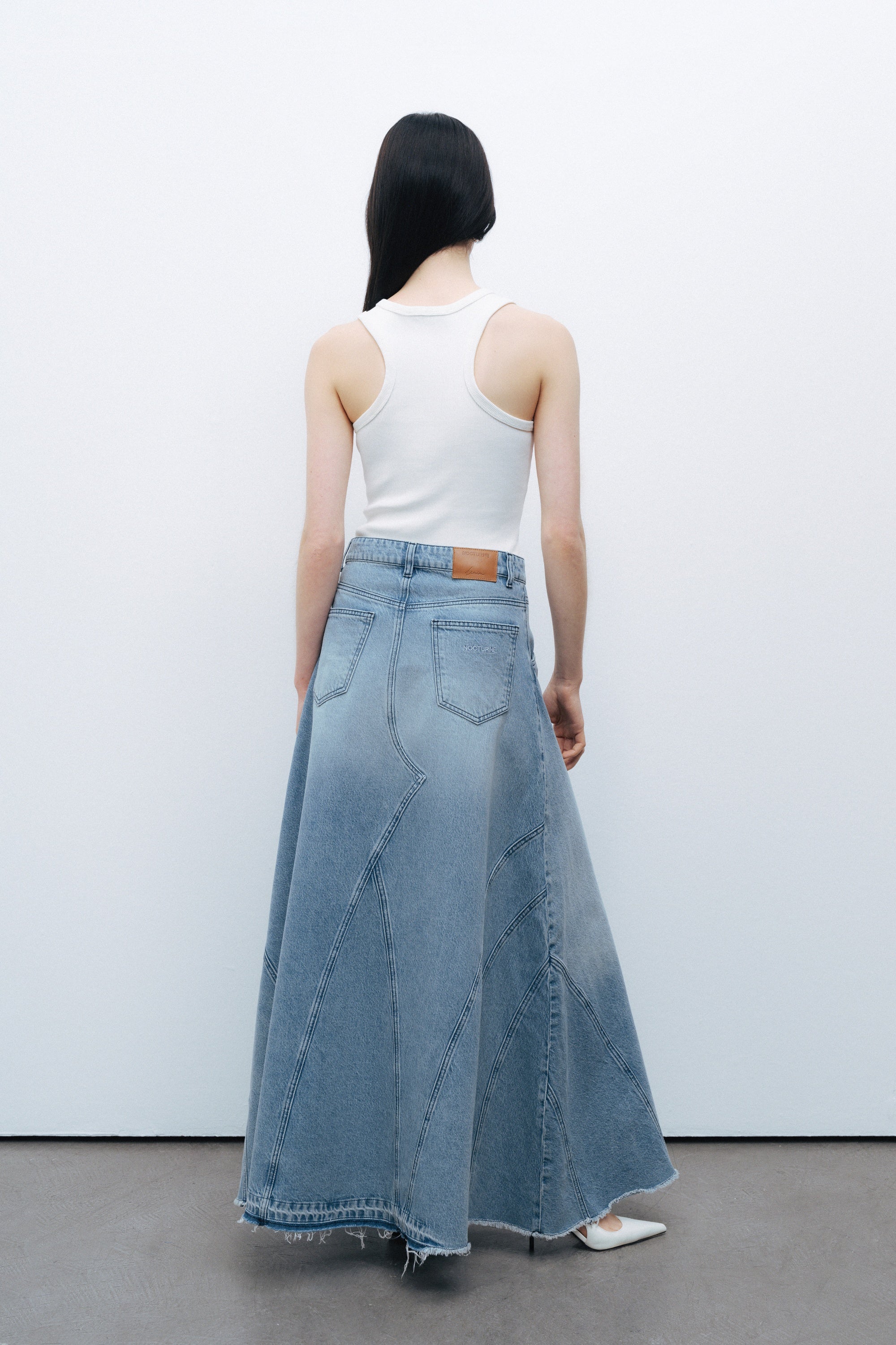 Slit Detailed Maxi Denim Skirt