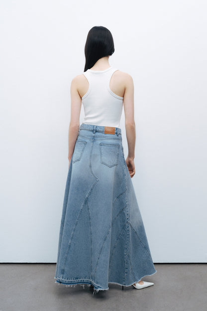 Slit Detailed Maxi Denim Skirt