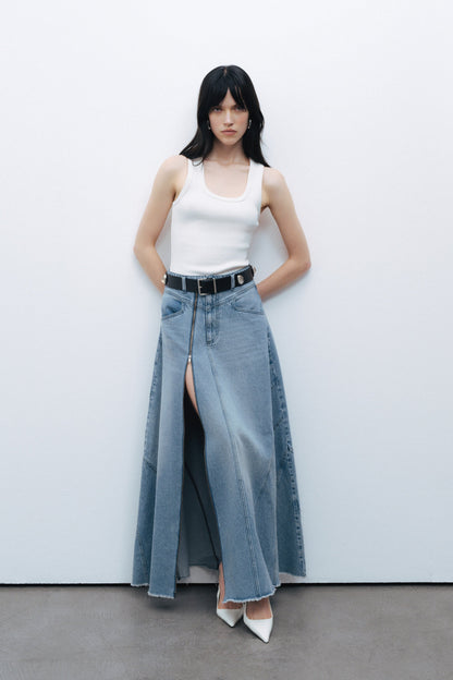 Slit Detailed Maxi Denim Skirt