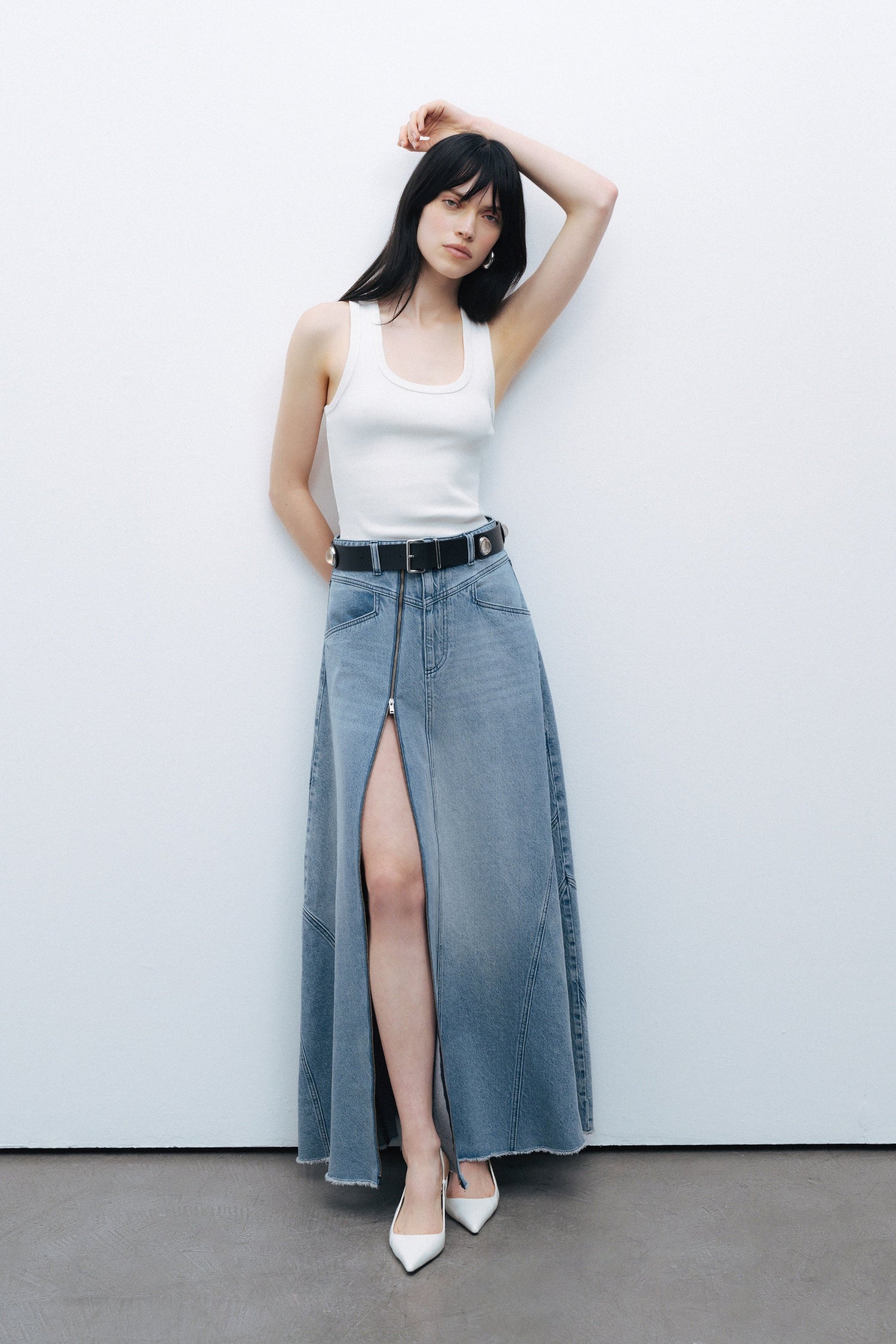 Slit Detailed Maxi Denim Skirt