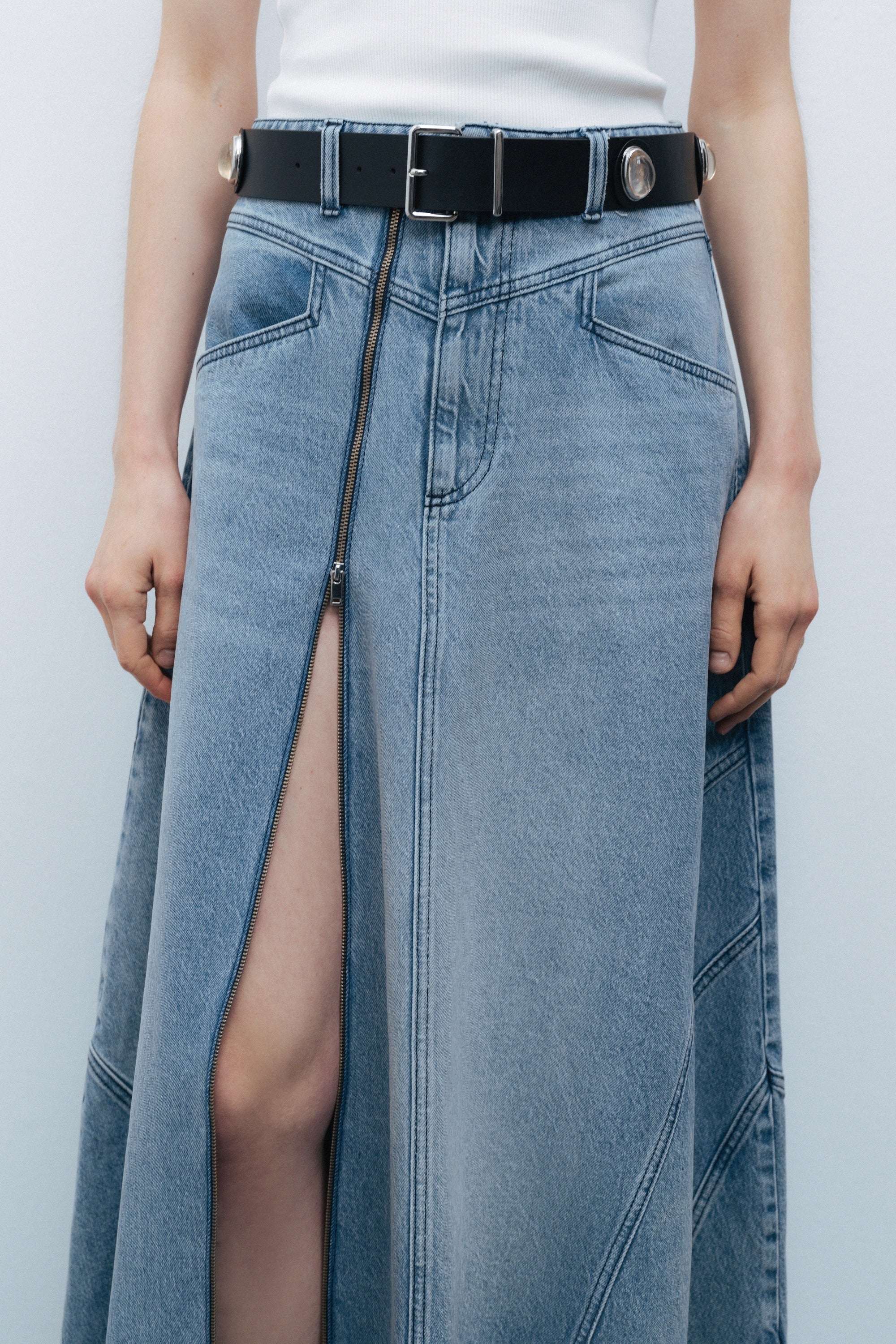 Slit Detailed Maxi Denim Skirt