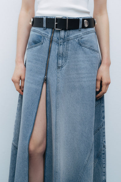 Slit Detailed Maxi Denim Skirt