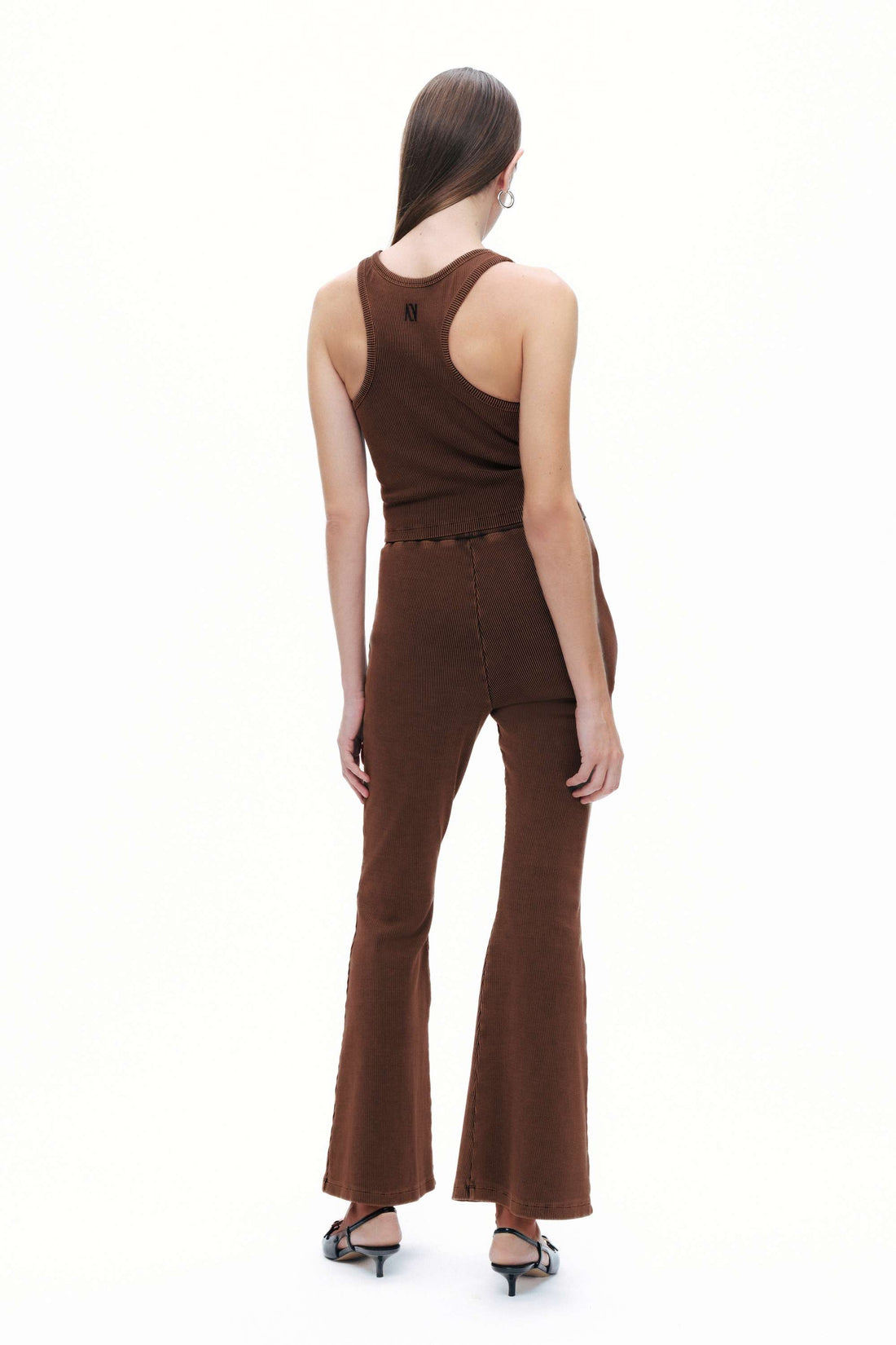 Brown Ribbed Crop Top