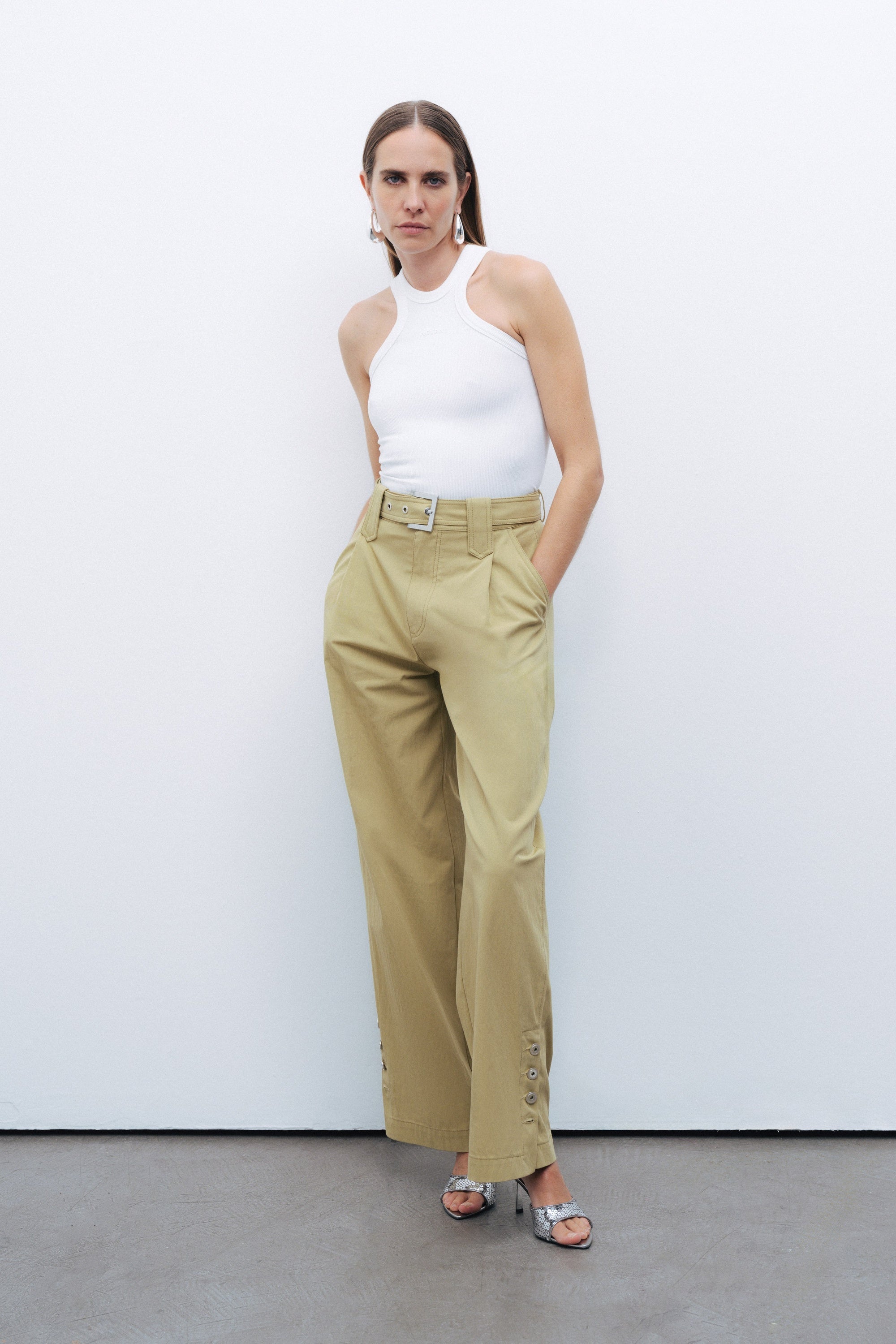 Metal Buckle Detailed Belted Trousers