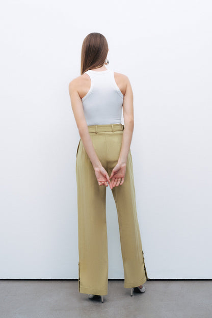 Metal Buckle Detailed Belted Trousers