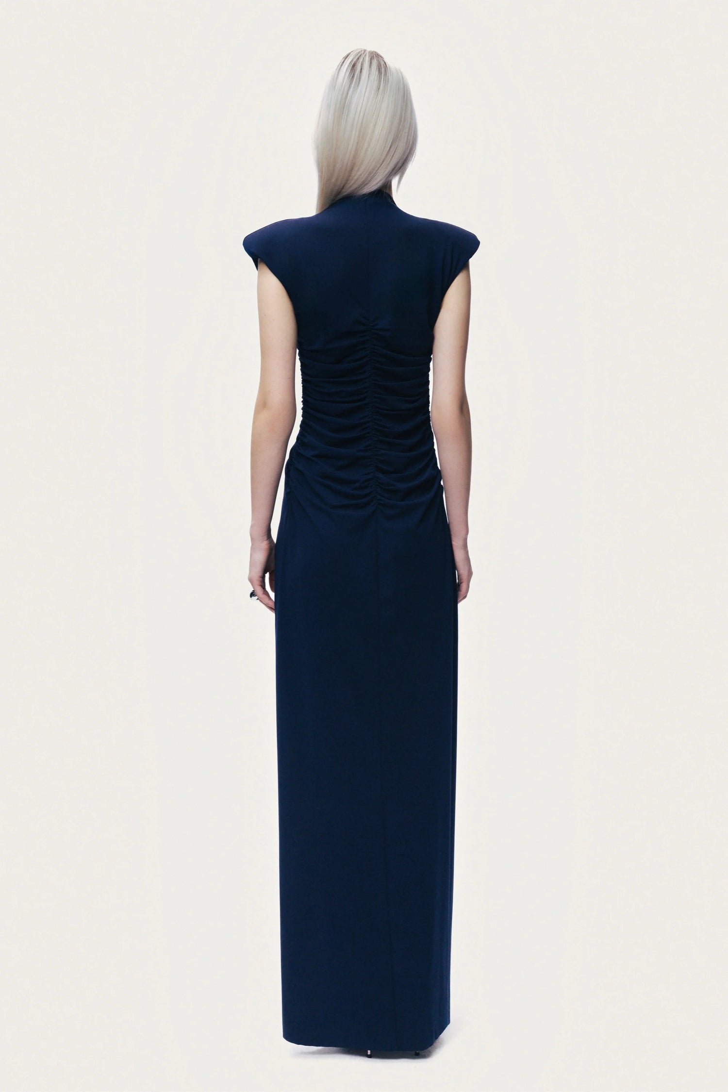 Zip-Front Draped Maxi Dress