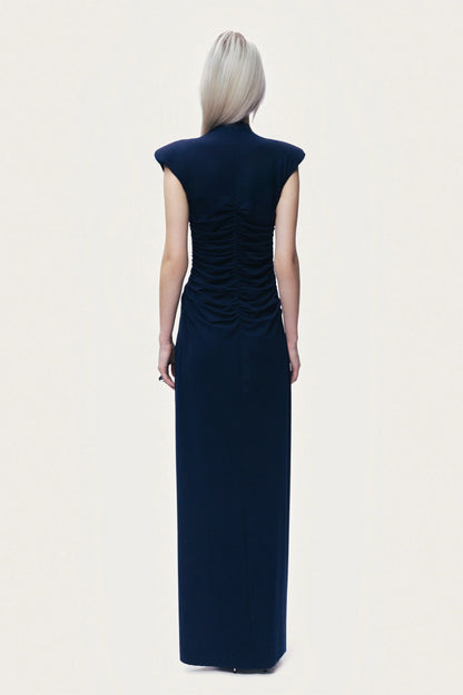 Zip-Front Draped Maxi Dress