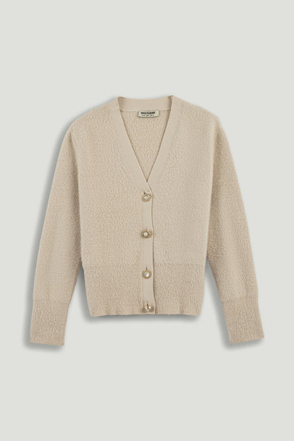 Pearl-Button V-Neck Cardigan