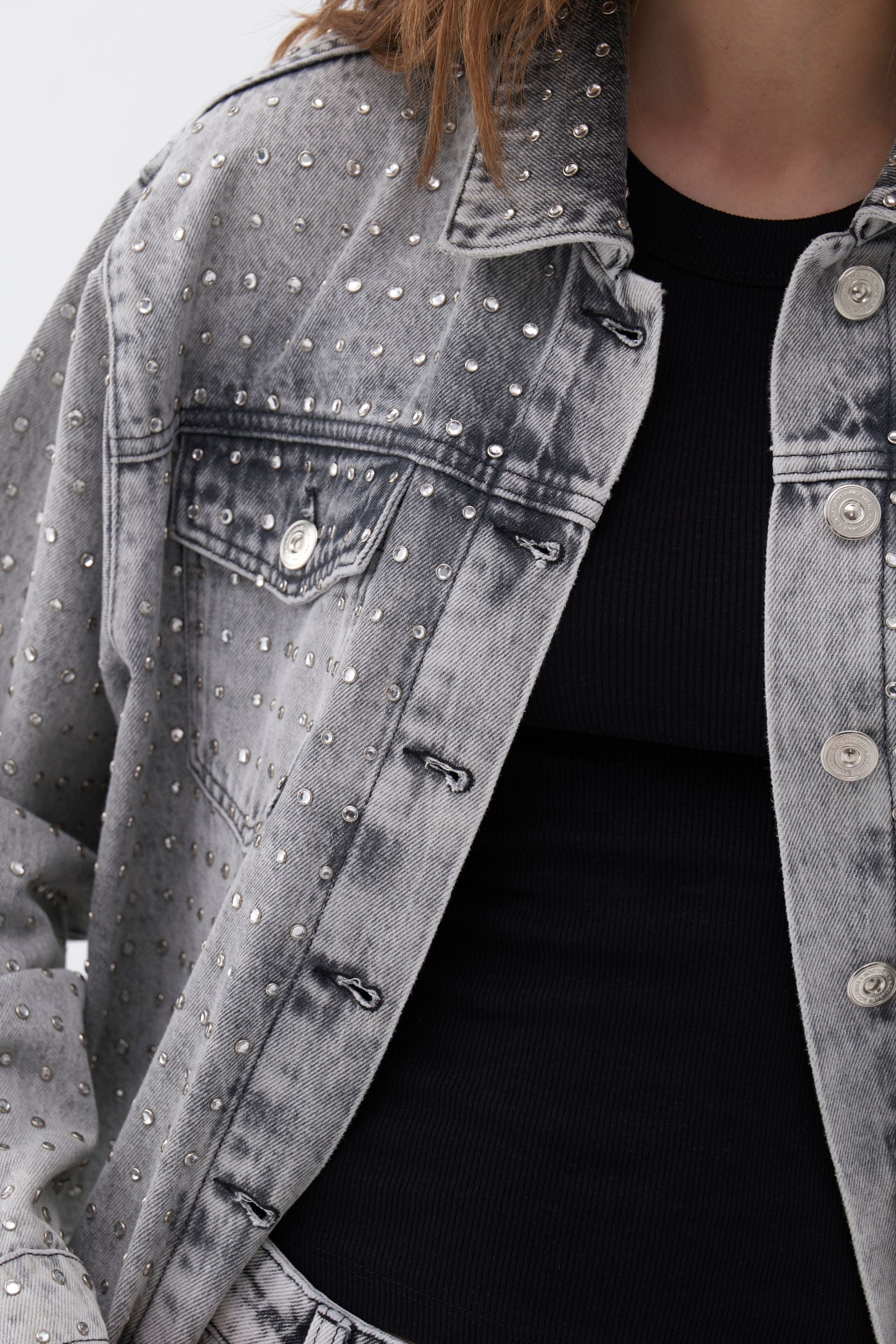 Oversized embellished denim jacket best sale