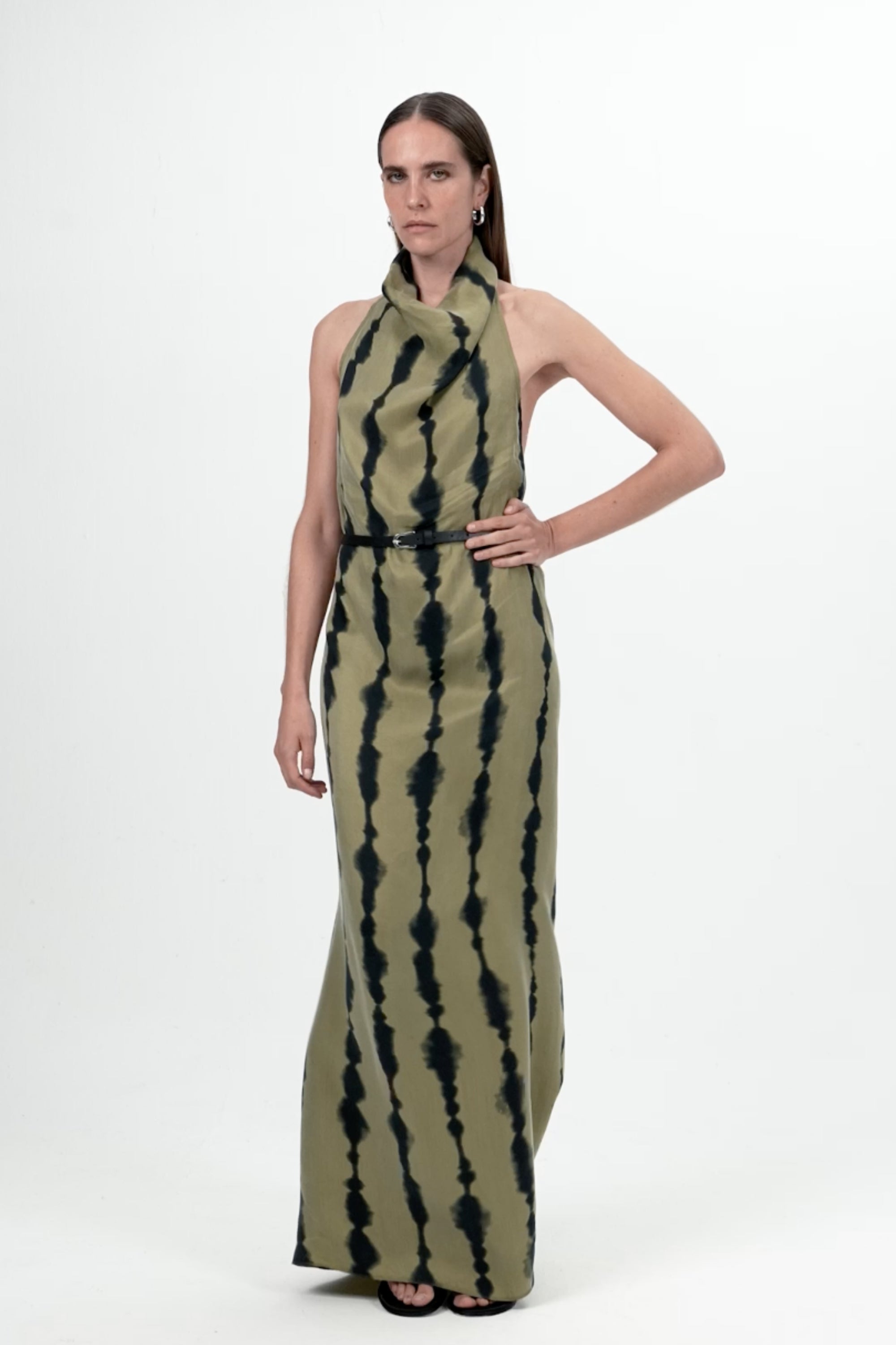 Belt Detailed Patterned Maxi Dress