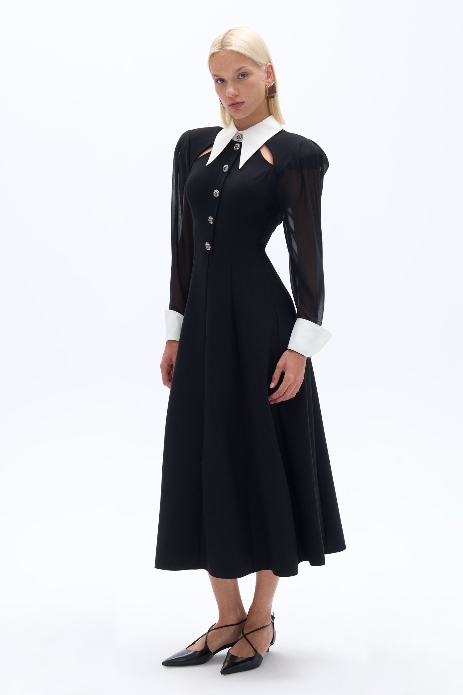 Tie Collar Midi Dress