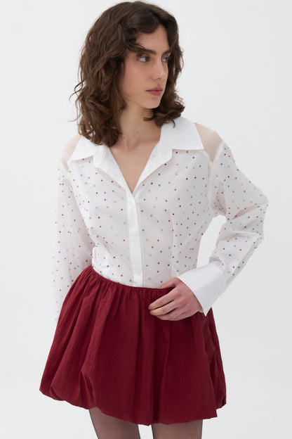 Rhinestone Embroidered Button-Up Shirt