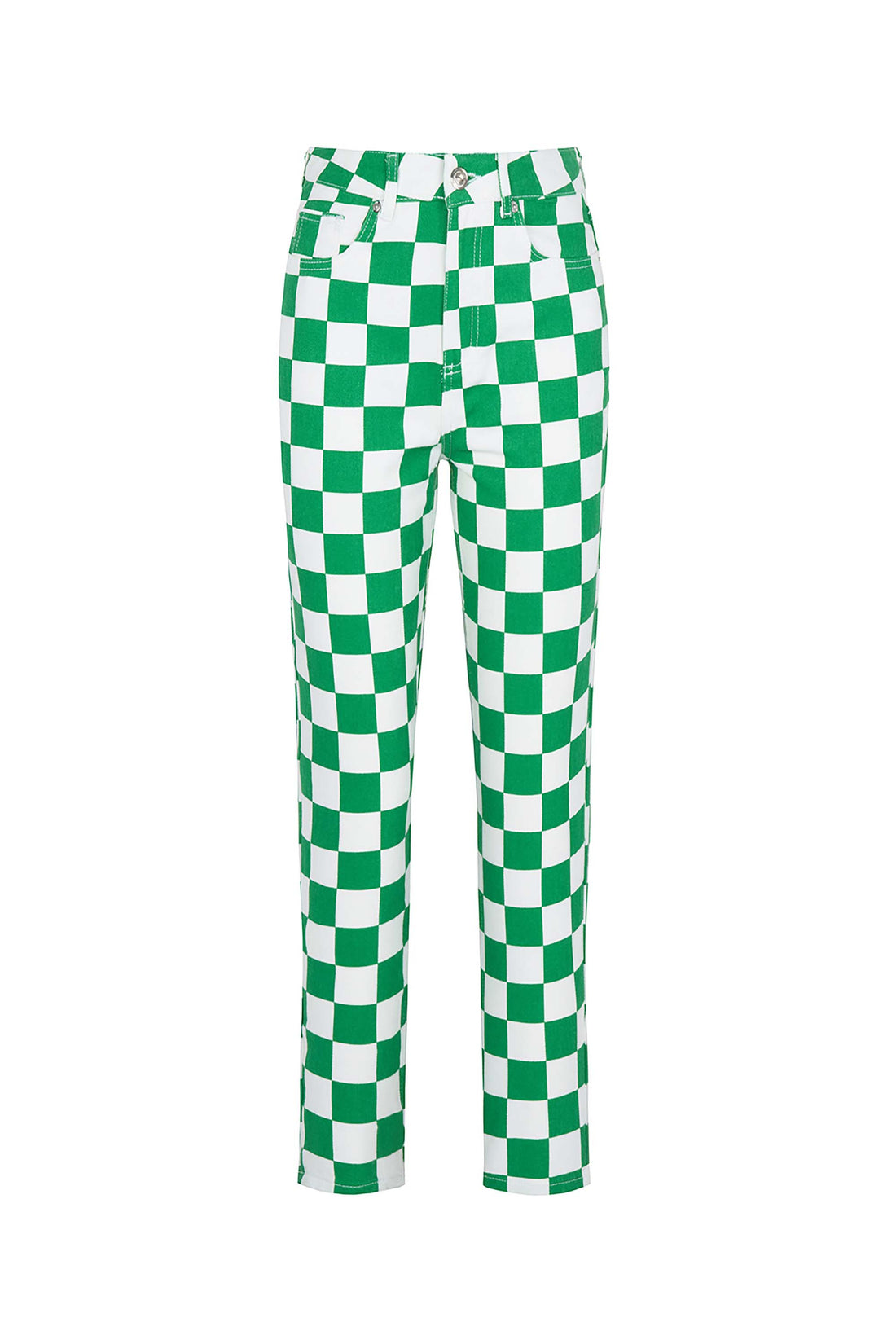 Checker Pattern Mom Jean Trousers