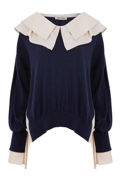 Double Collar Garnished Knitwear