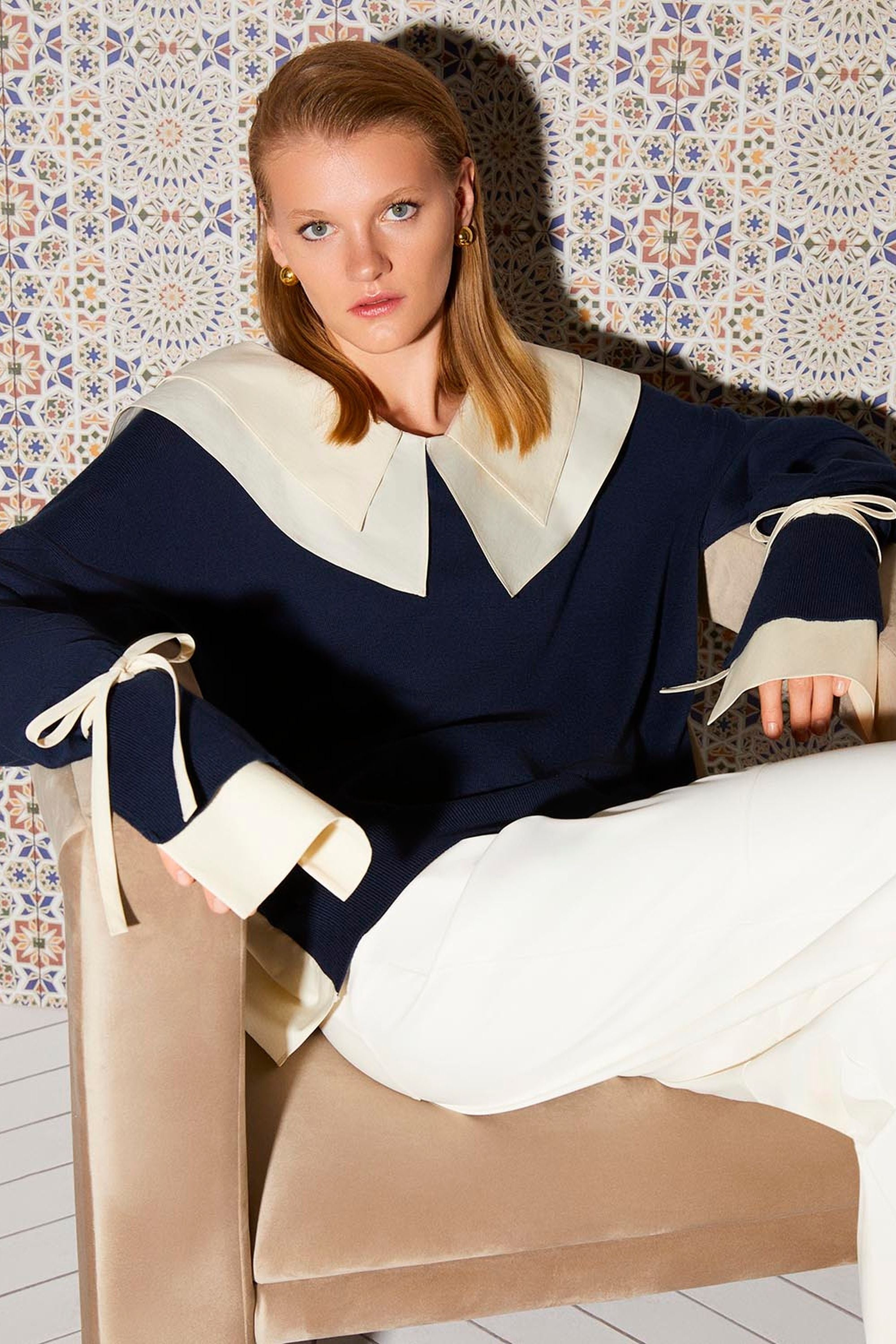 Double Collar Garnished Knitwear