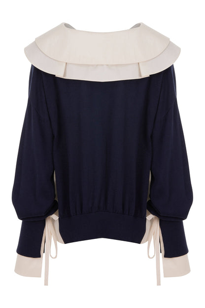 Double Collar Garnished Knitwear