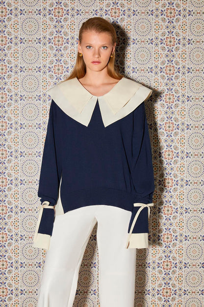 Double Collar Garnished Knitwear