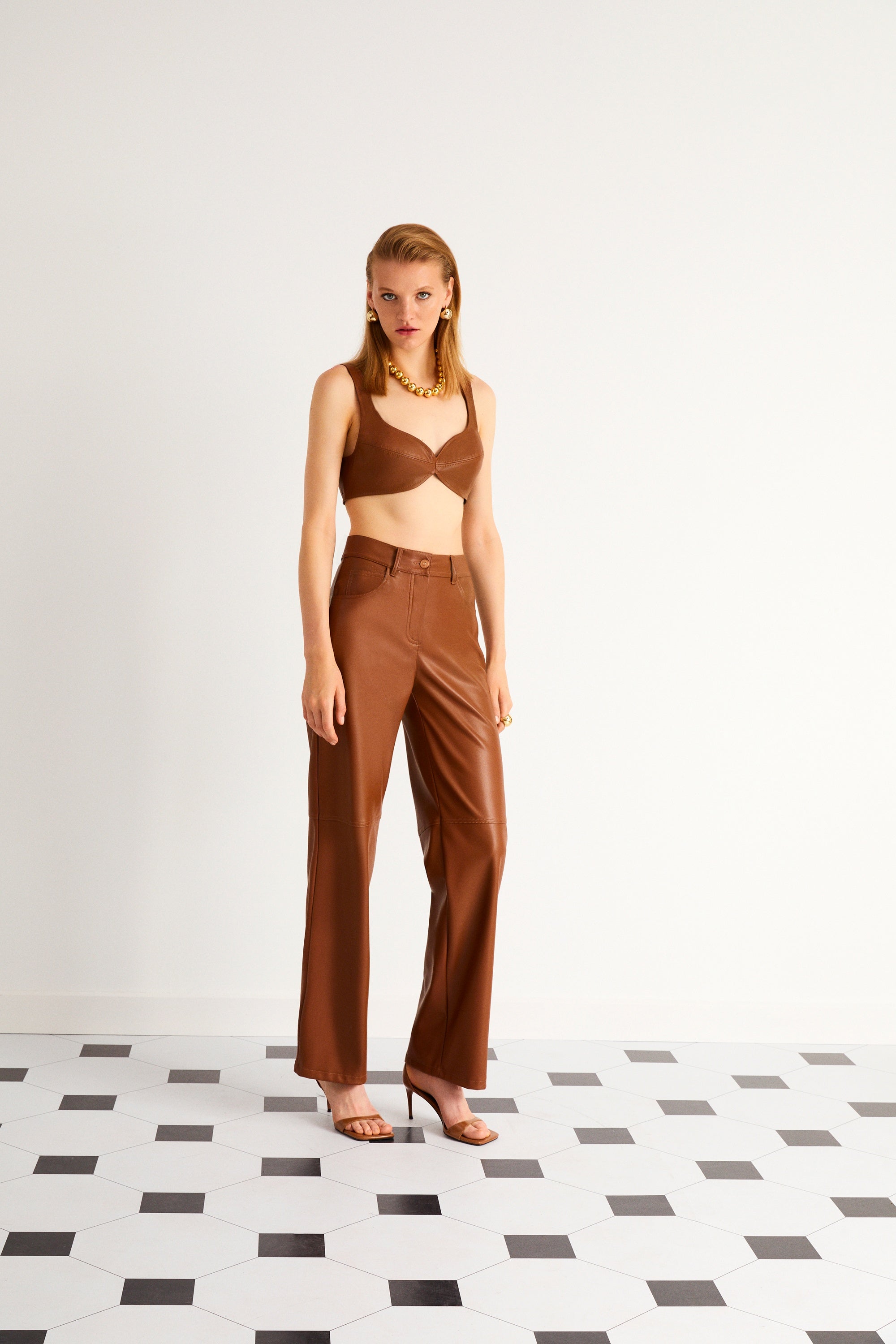 Sweetheart Neckline Faux Leather Crop Top