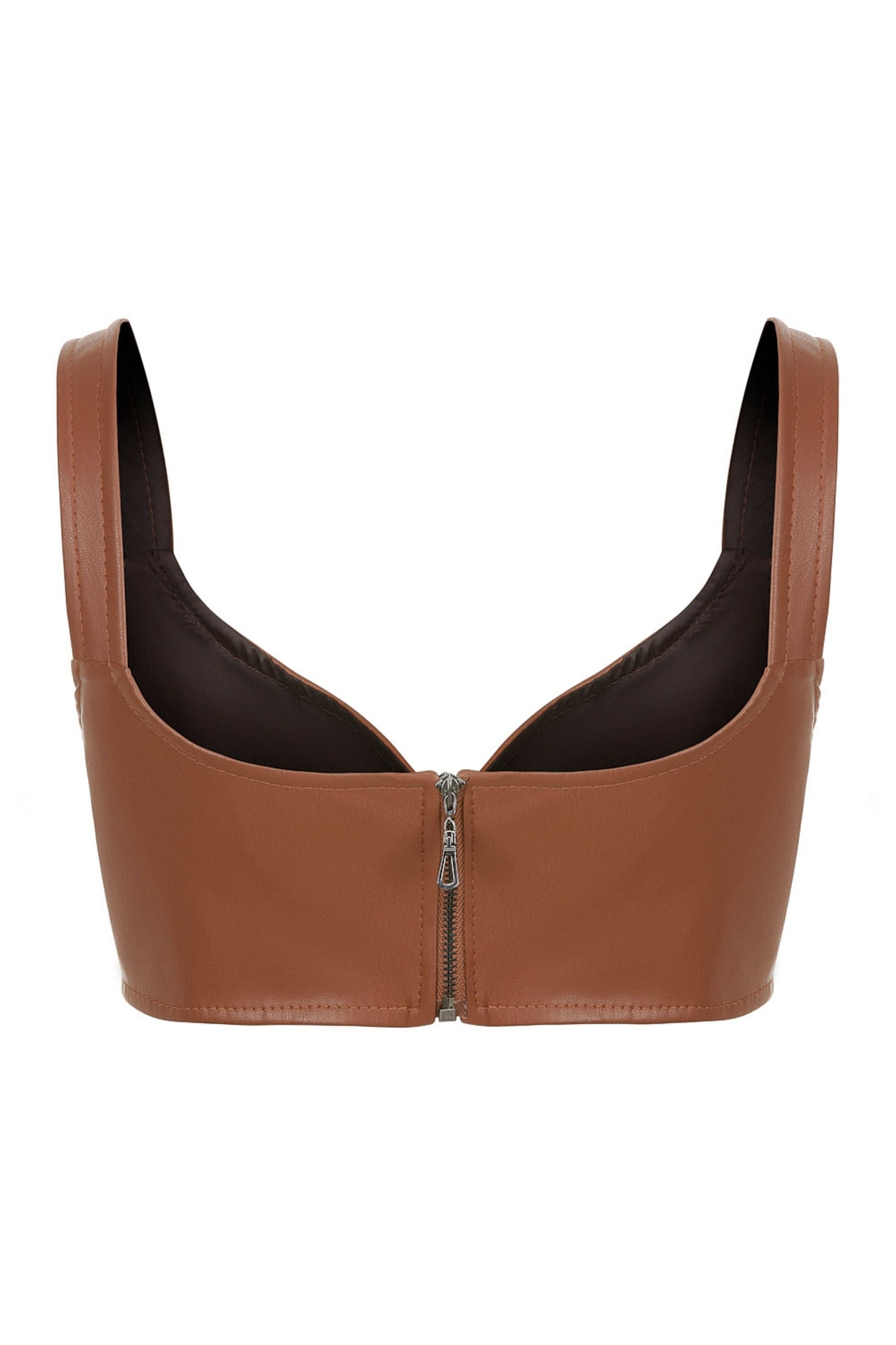 Sweetheart Neckline Faux Leather Crop Top