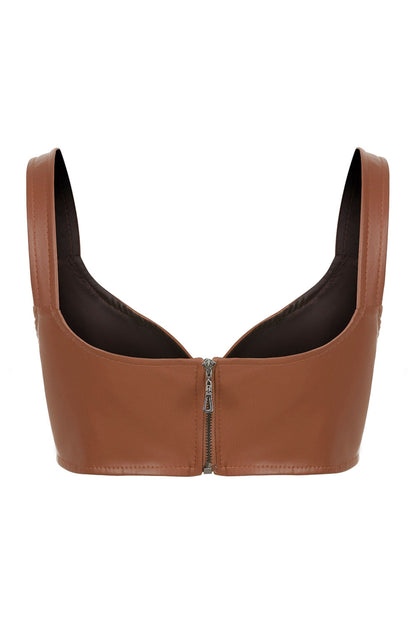 Sweetheart Neckline Faux Leather Crop Top