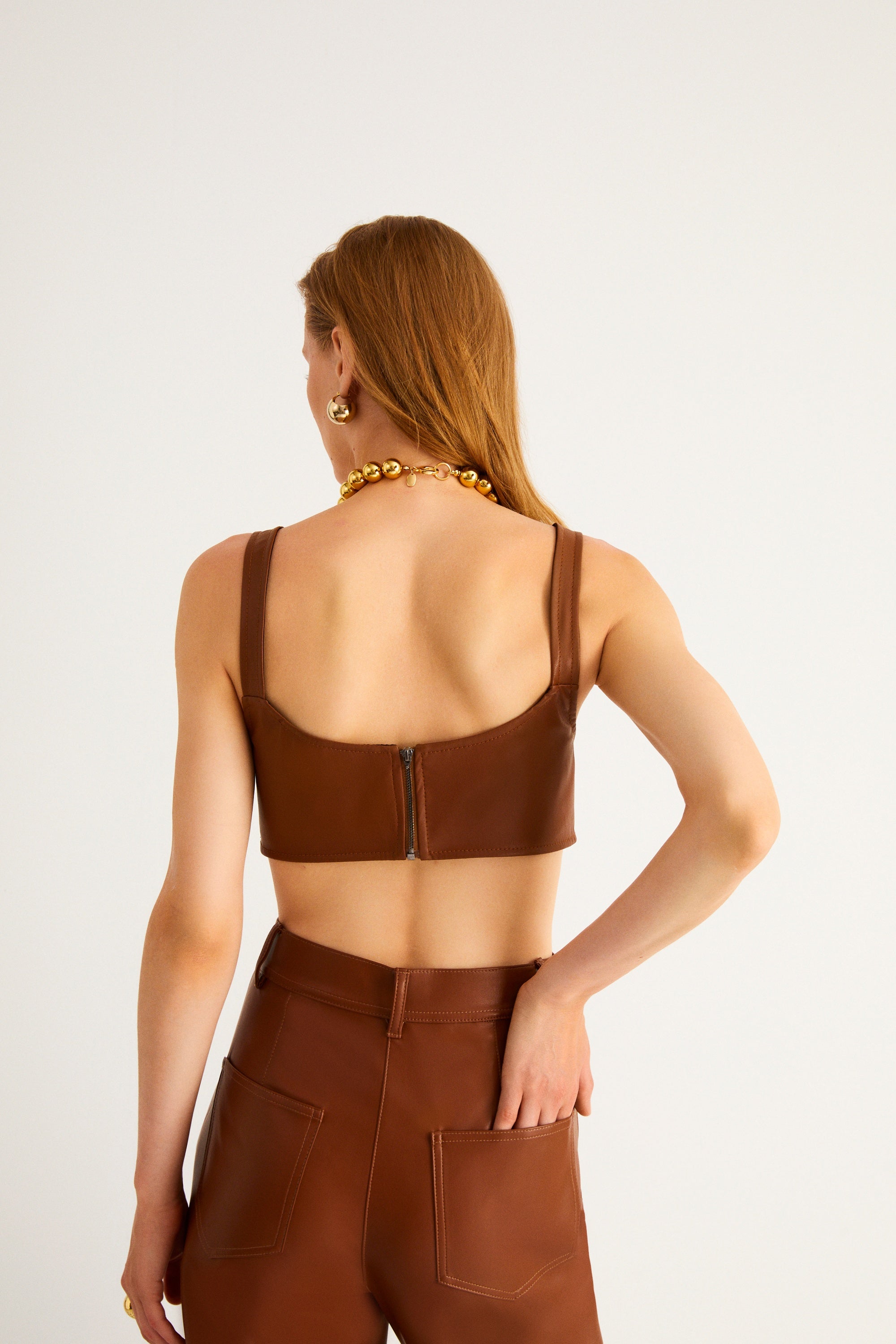 Sweetheart Neckline Faux Leather Crop Top