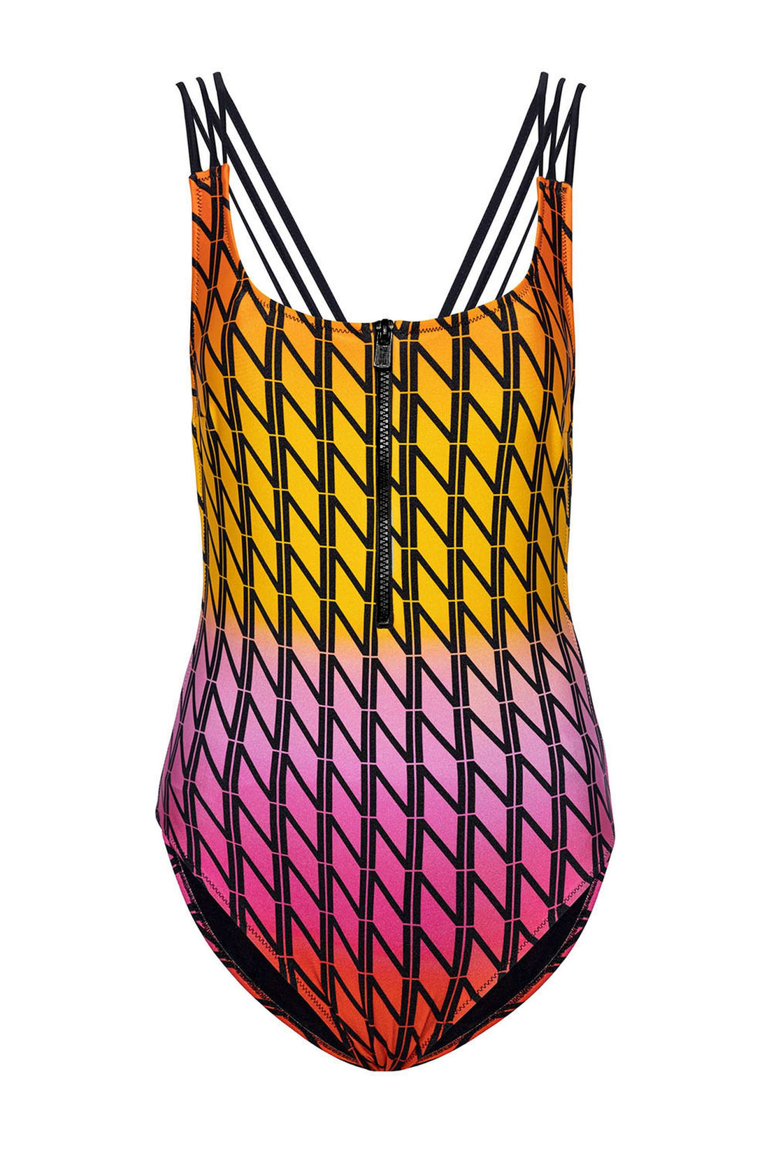 Zipper Detailed Patterned Swimsuit