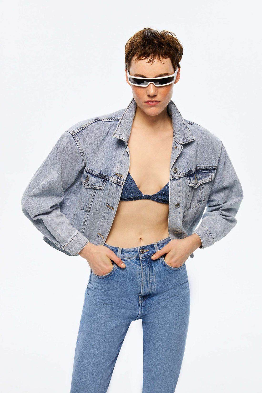 Cropped Jacket with Shoulder Pads