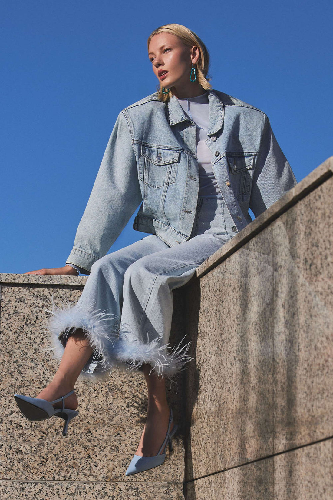 Cropped Jacket with Shoulder Pads