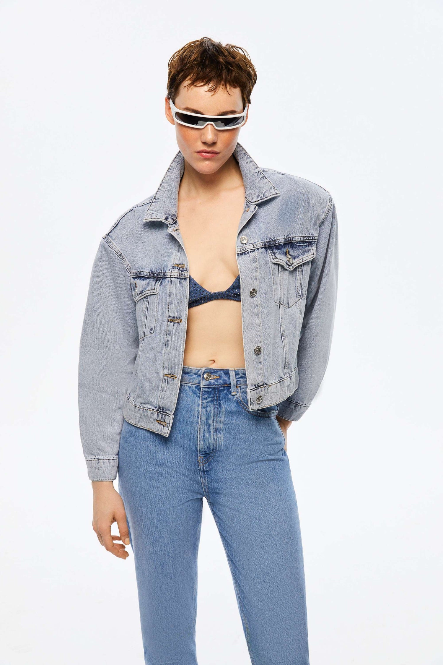 Cropped Jacket with Shoulder Pads