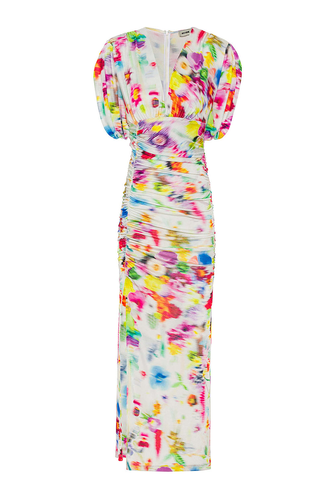 Printed Shoulder Pad Draped Dress (Final Sale)