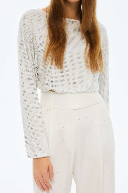 Stone Embroidered Wide Leg Trousers