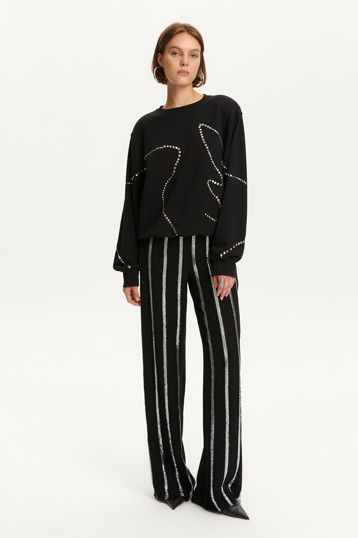 Crew Neck Studded Sweatshirt