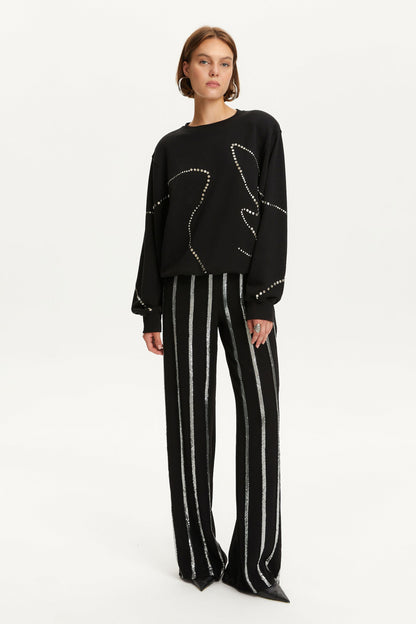 Crew Neck Studded Sweatshirt