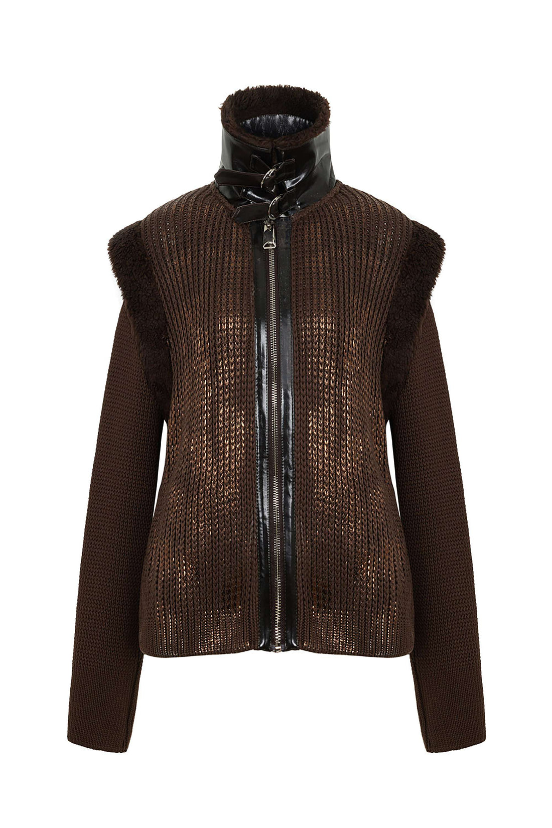 Leather Garnished Knitwear Bomber