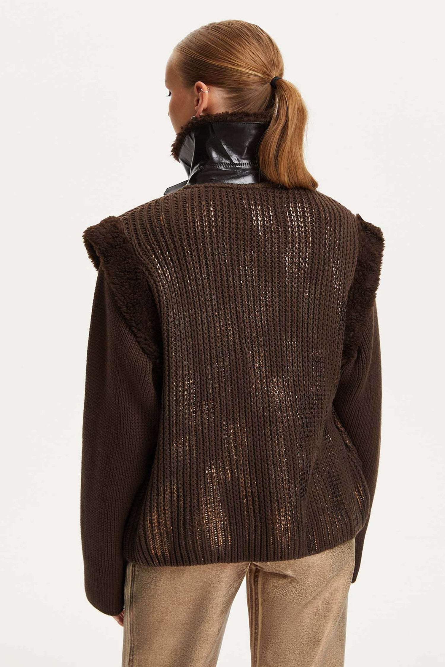 Leather Garnished Knitwear Bomber