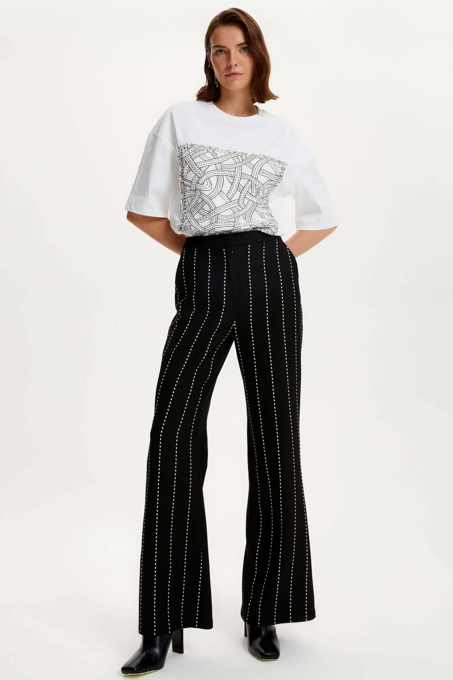 High Waisted Pintuck Stitched Pants
