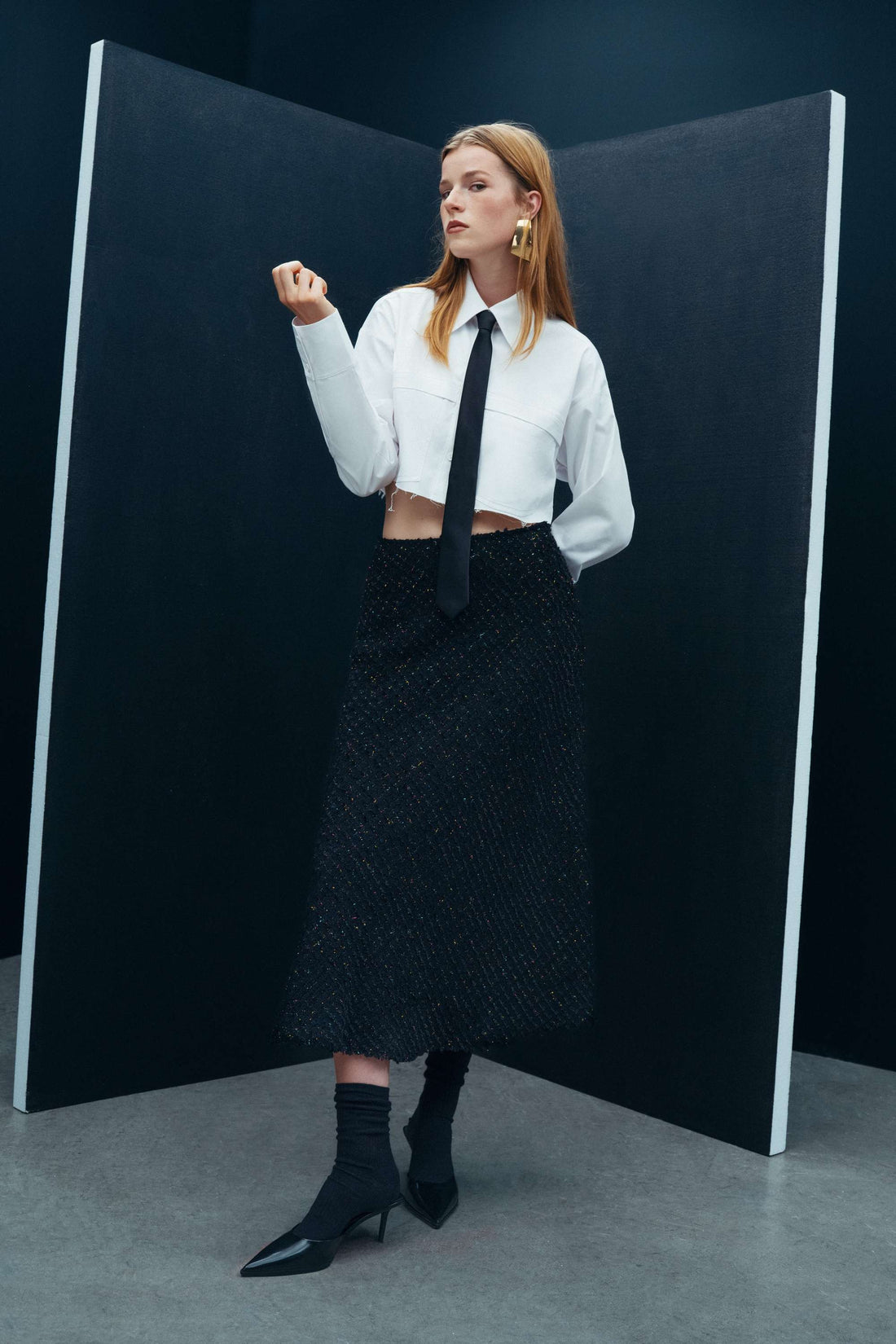 Lurex Tweed Midi Skirt
