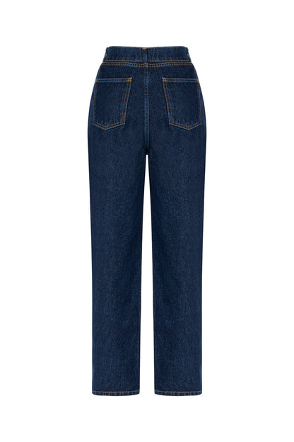 Double Waist Accessory Detailed Jean Trousers