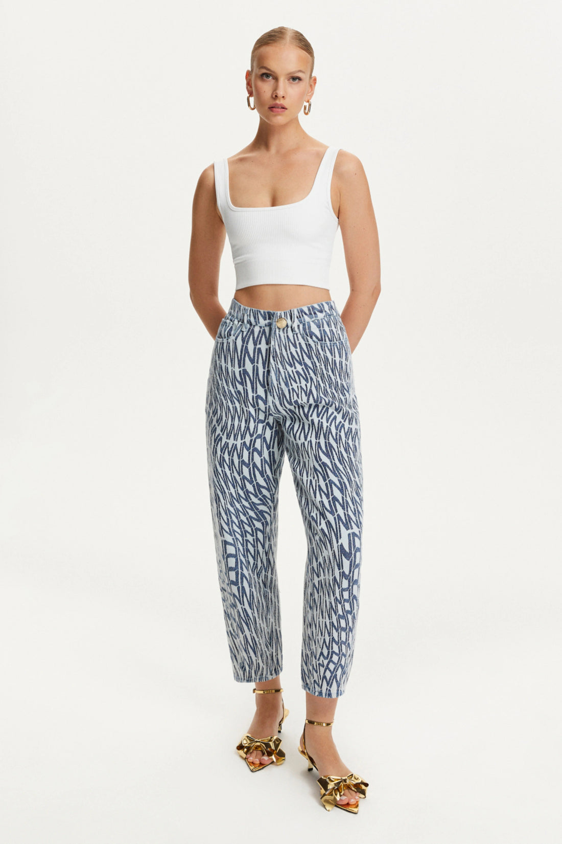 Patterned Mom Jean Trousers