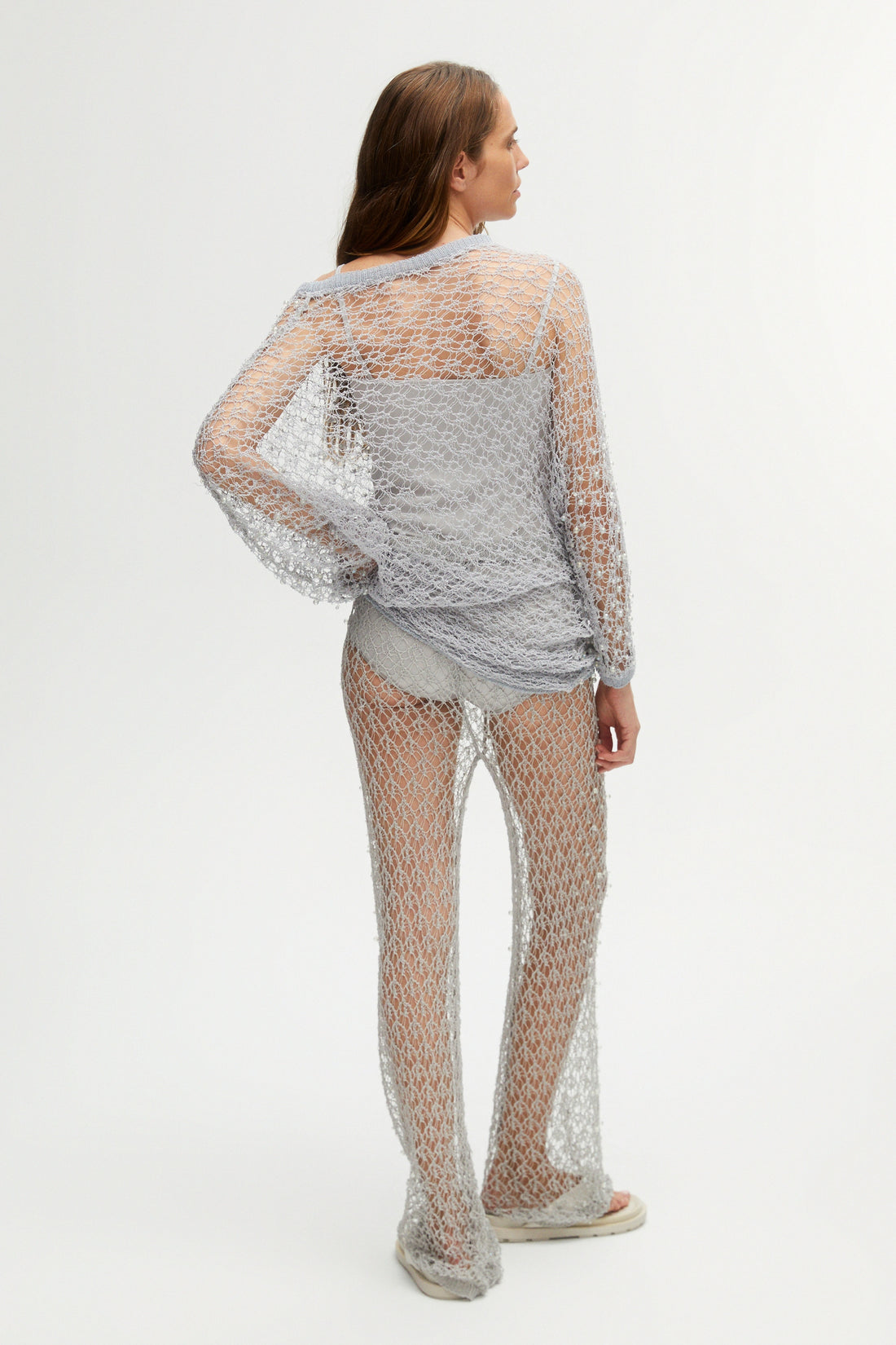 Shiny Thread Mesh Trousers