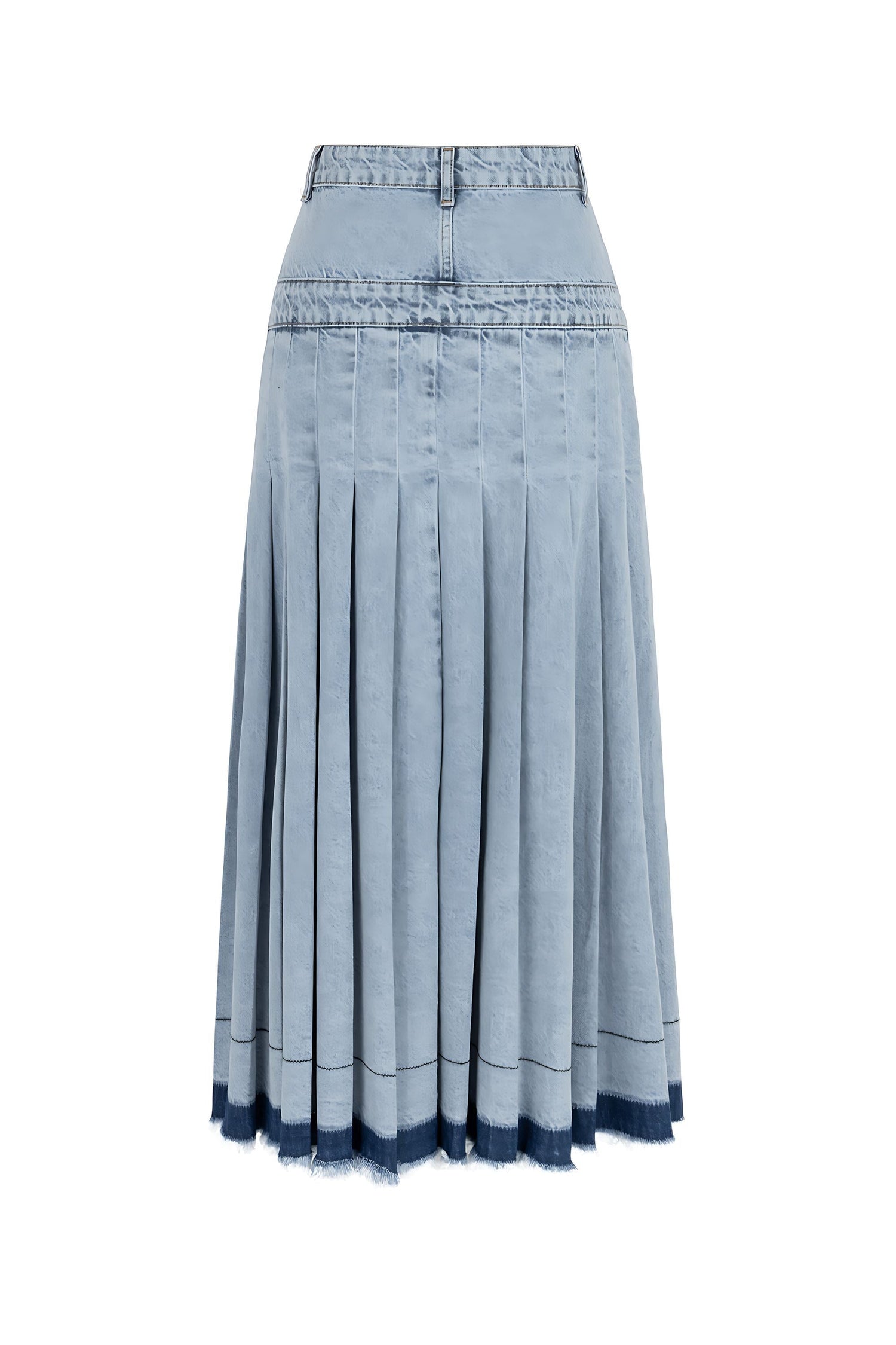 Pleated Long Denim Skirt